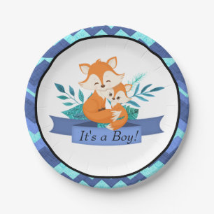 It's a Boy Baby Shower Fox Blue Paper Plate Animal