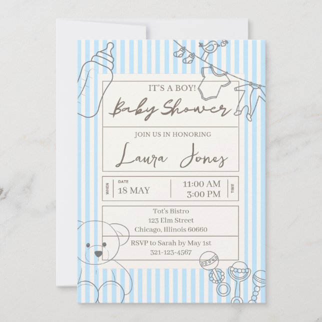 I'ts a Boy Baby Shower French theme Invitation (Front)
