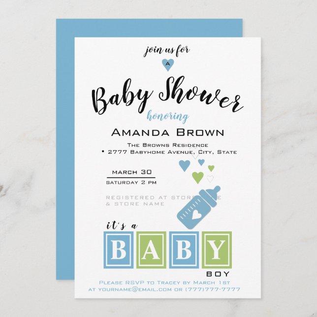 It's a Boy Baby Shower Invitation (Front/Back)