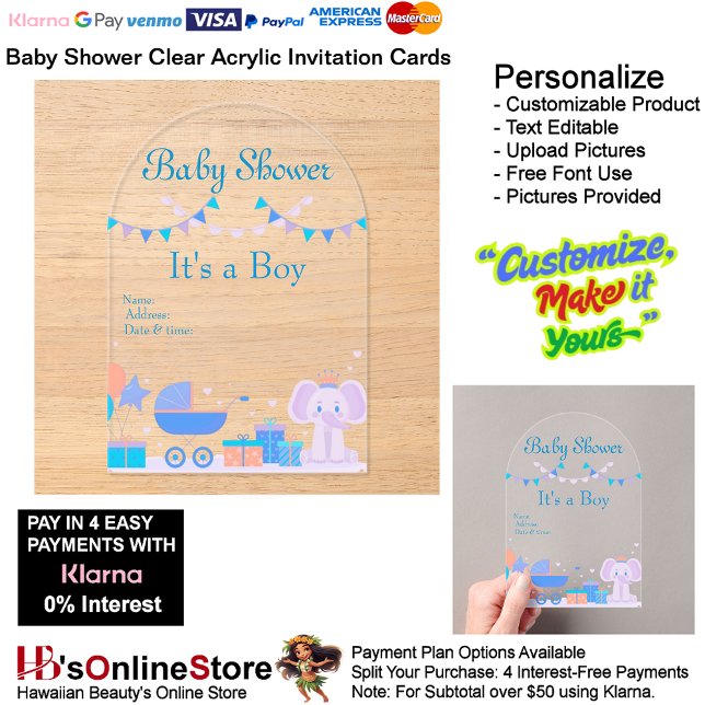 It's a Boy Baby Shower Invitation Card 18 (Boy's Baby Shower Birth Party Supplies Celebrate Clear Acrylic Invitations 18.)