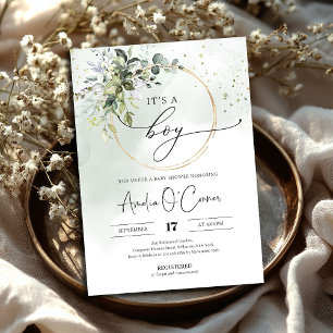 It's A Boy Baby Shower Invitation Greenery Boho