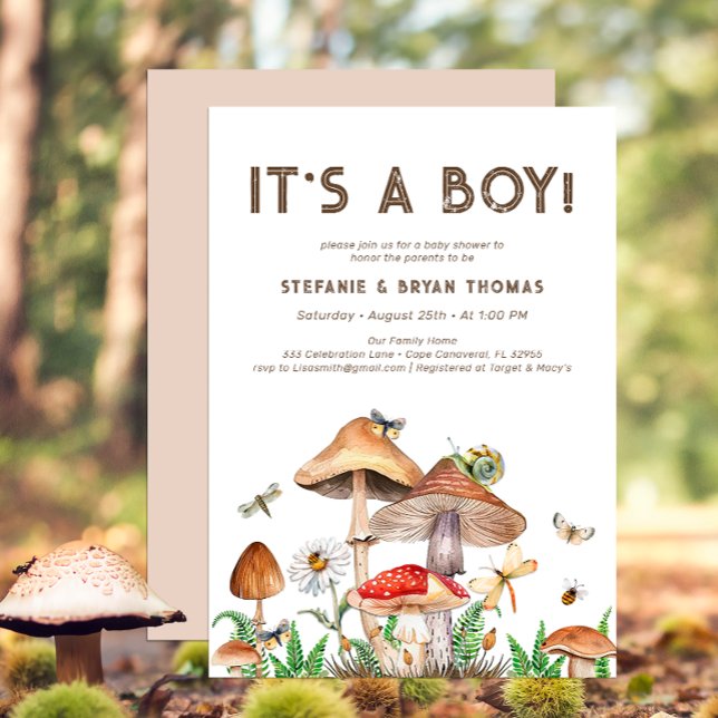 It's a Boy Baby Shower Invitation | Whimsical Mush (It's A Boy Mushroom Baby Shower Invite)
