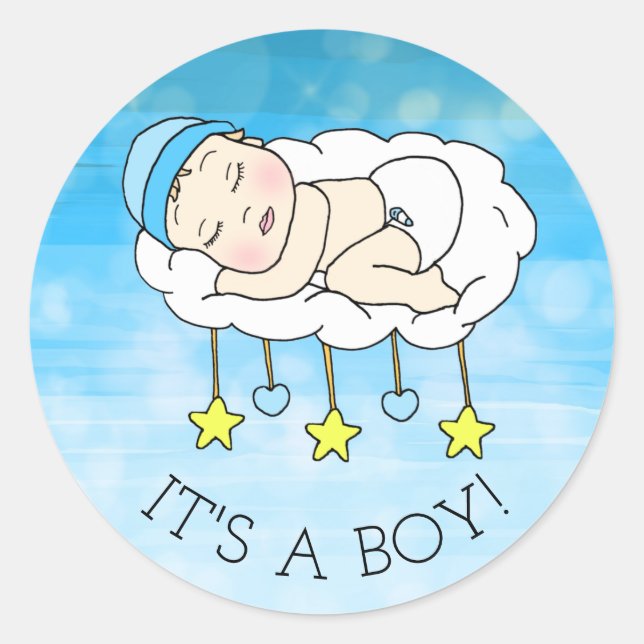 It's a Boy, Baby Shower or Birth Announcement Classic Round Sticker (Front)