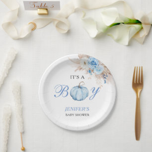 It's a Boy Baby Shower Pumpkin Paper Plate