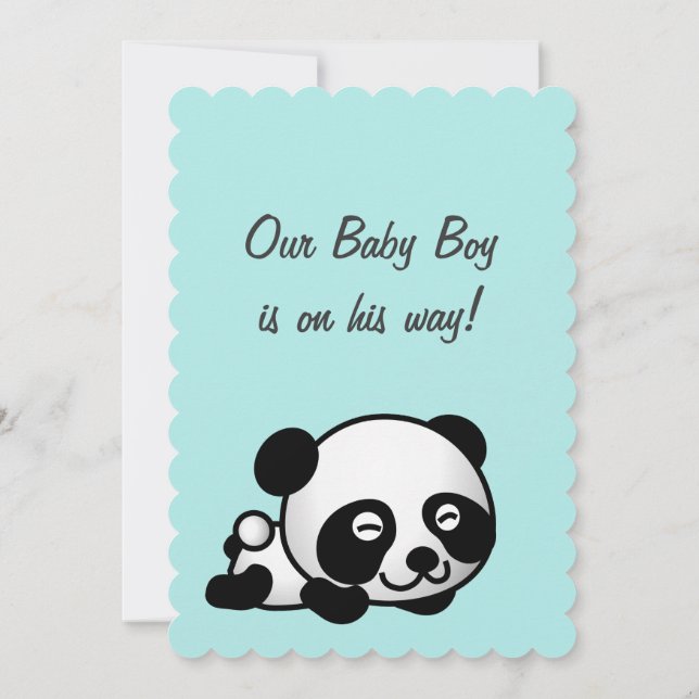 It's a boy Baby Shower | Sweet Happy Panda On Blue Invitation (Back)