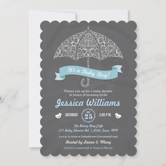 It's a Boy Baby Shower Umbrella Chalkboard Invite (Front)
