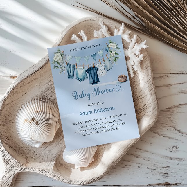 It's a Boy Baby Shower  with Blue Laundry Theme Invitation (Creator Uploaded)