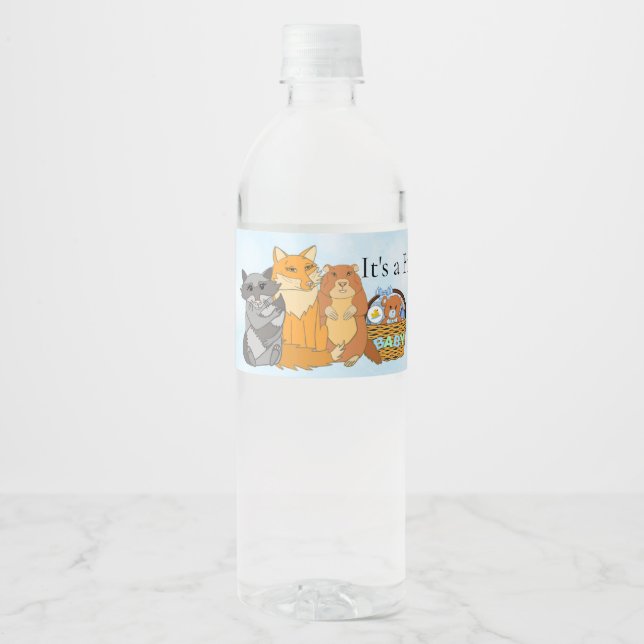 It's a Boy Baby Shower Woodland Creatures Water Bottle Label (Front)