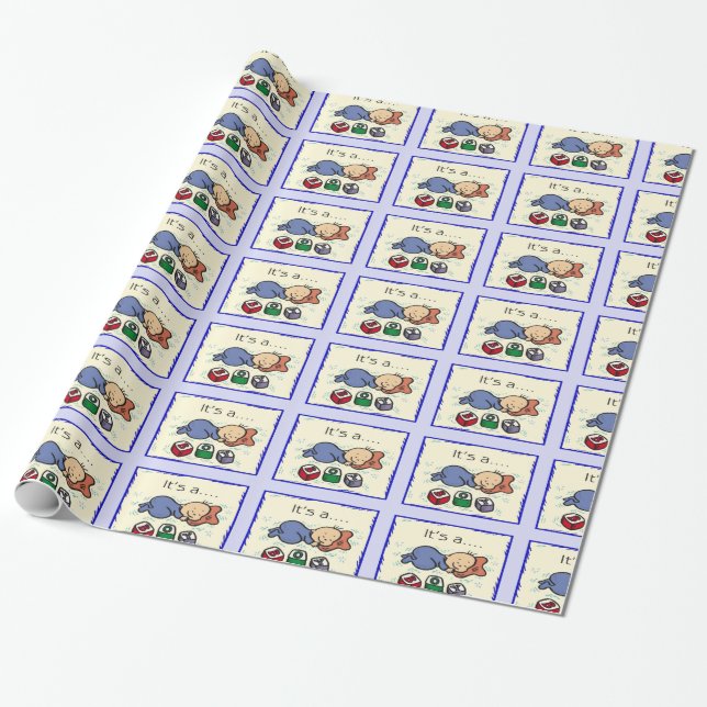 It's A Boy Baby Shower Wrapping Paper (Unrolled)