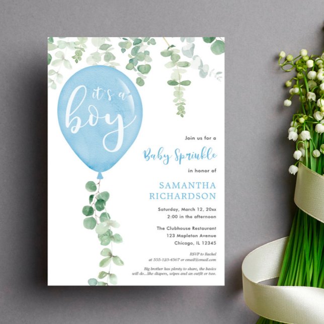 It's a boy baby sprinkle eucalyptus balloon invitation (Creator Uploaded)