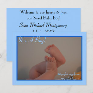 It's a Boy Baby Toes Photo Blue Birth Announcement