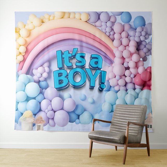 It's a Boy Balloon Arch Backdrop Tapestry (In Situ (Horizontal))
