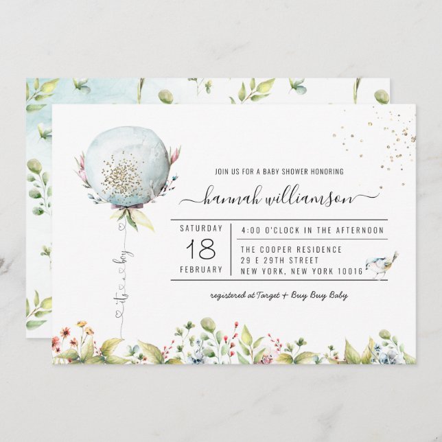 It's a Boy Balloon | Baby Shower Invitation (Front/Back)