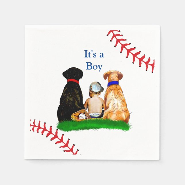 It's a Boy, | Baseball Themed Baby Shower Napkin (Front)