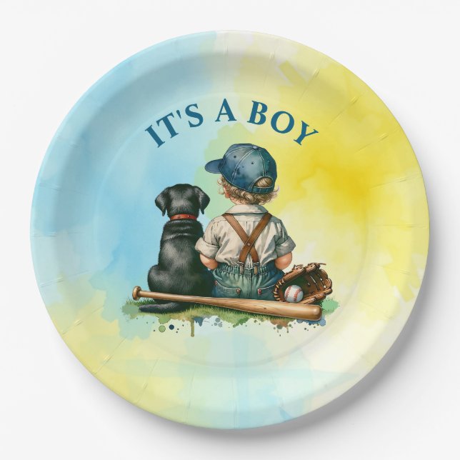 It's a Boy | Baseball Themed Baby Shower Paper Plate (Front)