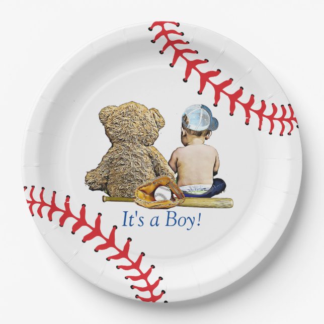 It's a Boy, Baseball Themed Boy's Baby Shower Paper Plate (Front)