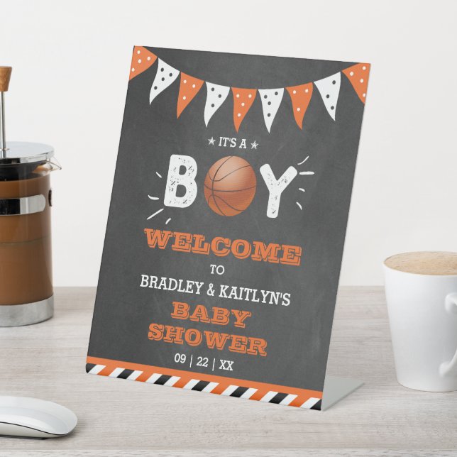 It's A Boy! Basketball Themed Baby Shower Welcome Pedestal Sign (In SItu)