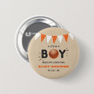 It's A Boy! Basketball Themed Co-ed Baby Shower 6 Cm Round Badge