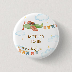 It's A Boy Bear Airplane Mother To Be Baby Shower 3 Cm Round Badge