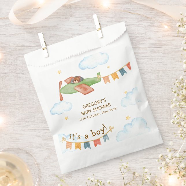 It's A Boy Bear Airplane Sky Baby Shower  Favour Bag (Clipped)