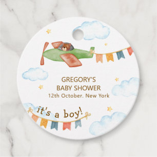 It's A Boy Bear Airplane Sky Baby Shower  Favour Tags