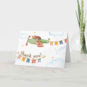 It's A Boy Bear Airplane Sky Baby Shower  Thank You Card