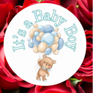 It's a boy Bear Baby Shower  Classic Round Sticker