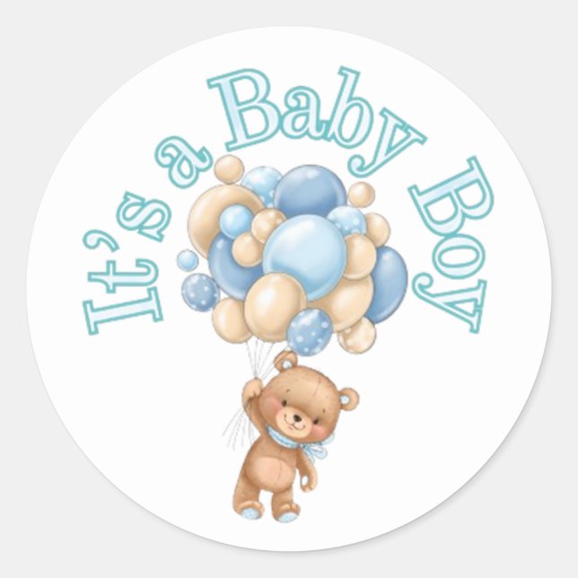 It's a boy Bear Baby Shower  Classic Round Sticker (Front)