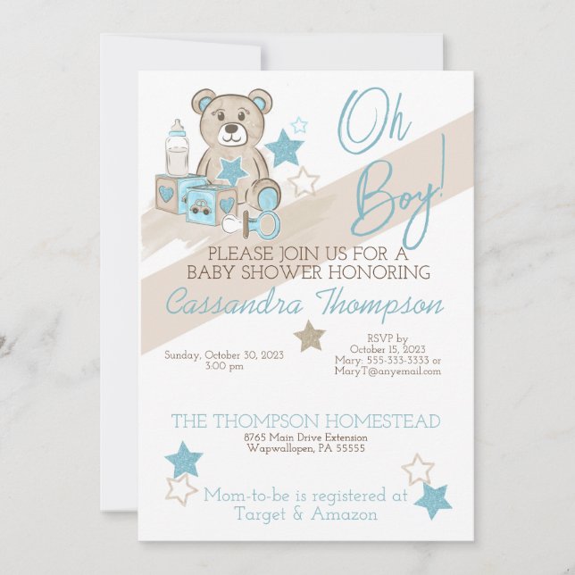 ITS A BOY BEAR BABY SHOWER INVITATION (Front)