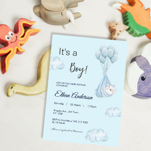 It's a Boy Bear Balloon Baby Shower Invitation