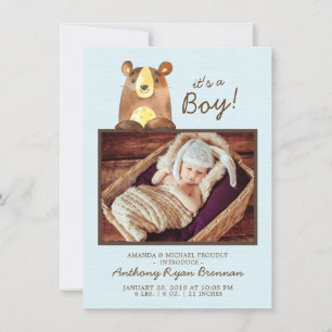 It's a Boy! Bear BoysBaby Photo Birth Announcement