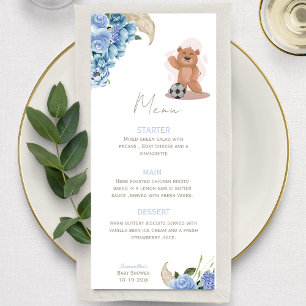 It's a boy bear cute blue baby shower  menu
