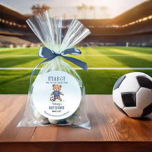 It's A Boy Bearly Wait Soccer Player Baby Shower Classic Round Sticker