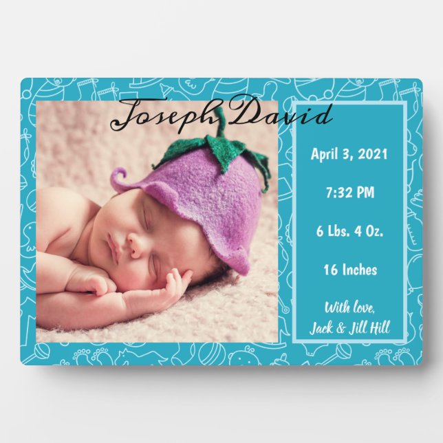 It's a Boy Birth Announcement Blue Baby Photo Plaque (Front)