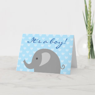 It's a boy birth announcement card with elephant