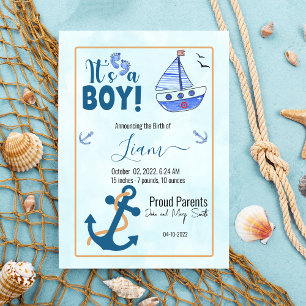 its a boy birth Nautical Sailboat Announcement