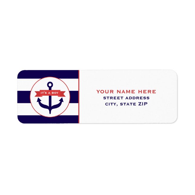 It's A Boy Blue Anchor & Stripes Address Labels (Front)