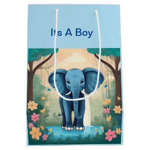 Its A Boy Blue Baby Elephant, Medium Gift Bag