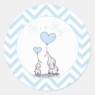 Its a Boy Blue Baby Elephant with Heart Custom Cla Classic Round Sticker
