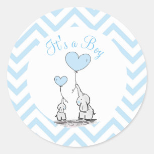 Its a Boy Blue Baby Elephant with Heart Custom Classic Round Sticker