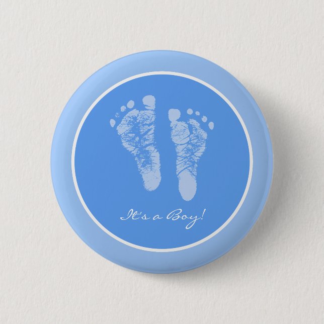 Its a Boy Blue Baby Footprints Birth Announcement 6 Cm Round Badge (Front)