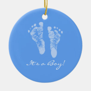 Its a Boy Blue Baby Footprints Birth Announcement Ceramic Tree Decoration
