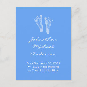 Its a Boy Blue Baby Footprints Birth Announcement Postcard