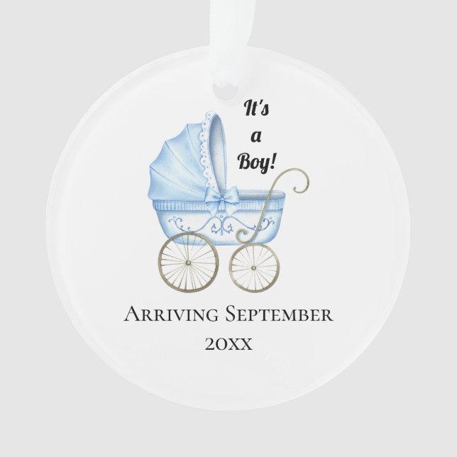 It's A Boy! Blue Baby Pregnancy Announcement Ornament (Front)