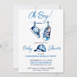 It's a boy blue baby shoes a cap simple modern invitation