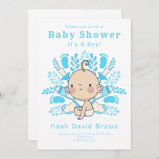 It's a Boy Blue Baby Shower Invitation (Front/Back)