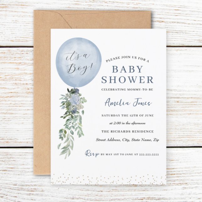 It's a Boy Blue Balloon Baby Shower  Invitation (Creator Uploaded)