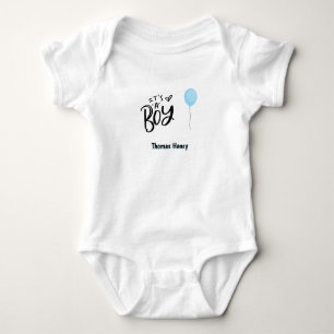 It's A Boy Blue Balloon Personalised with Name Baby Bodysuit