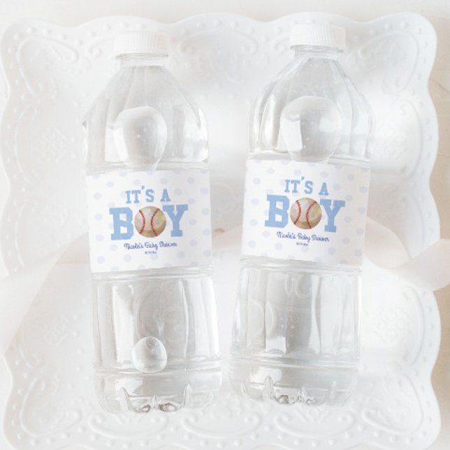 It's A Boy! Blue Baseball Baby Shower Water Bottle Label (Creator Uploaded)