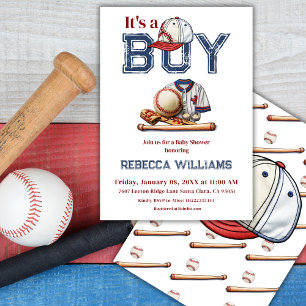 It's a Boy Blue Baseball Themed Baby Shower Invitation